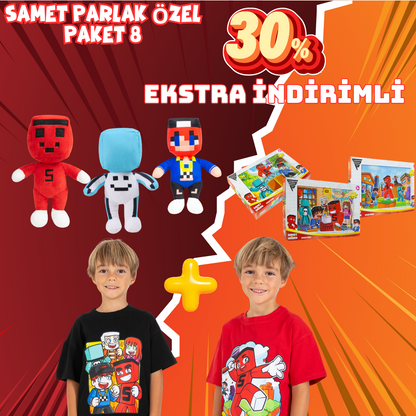 Samet Parlak Özel Paket 8: Samet Parlak 3lü Peluş + 3lü Puzzle + 2 Tişört Seti
