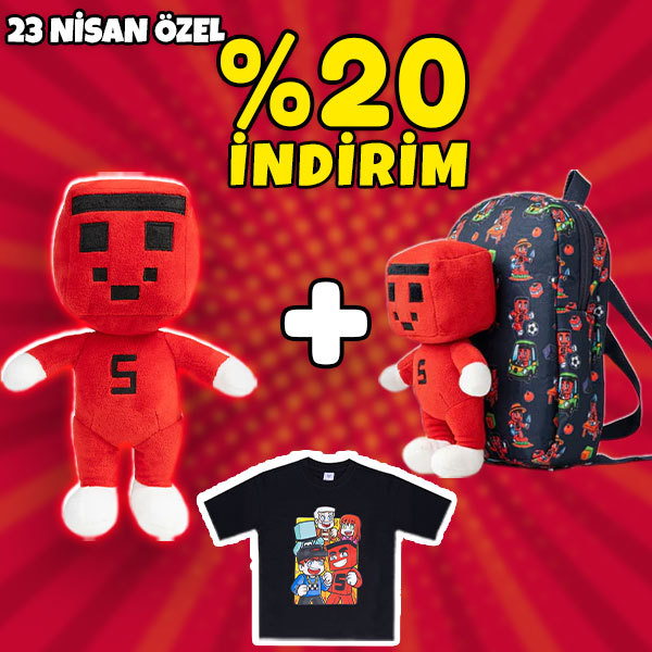 23 Nisan Özel Paket 9: Figürlü Çanta + Peluş Oyuncak + Tişört