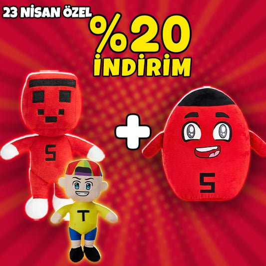 23 Nisan Özel Paket 10: 2 Peluş + 1 Squishy Peluş Yastık