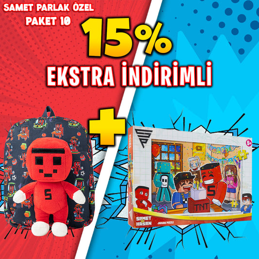 Samet Parlak Özel Paket 10: Figürlü Peluş Çanta + Puzzle