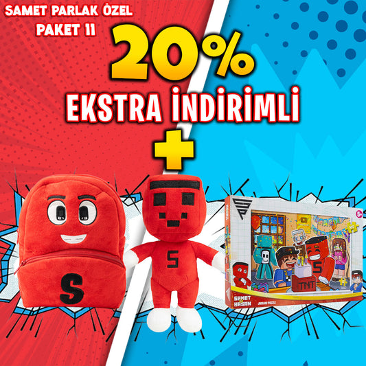 Samet Parlak Özel Paket 11: Kırmızı Peluş Çanta + Peluş Oyuncak + Puzzle