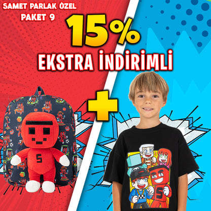 Samet Parlak Özel Paket 9: Figürlü Peluş Çanta + Tişört