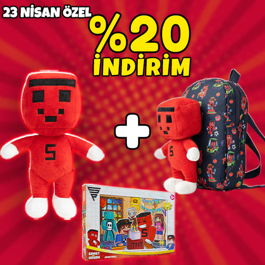 23 Nisan Özel Paket 8: Figürlü Çanta + Peluş Oyuncak + Puzzle